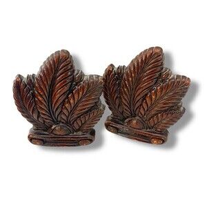 Vintage Syroco Wood Mid Century Leaf  Plume Bookends USA